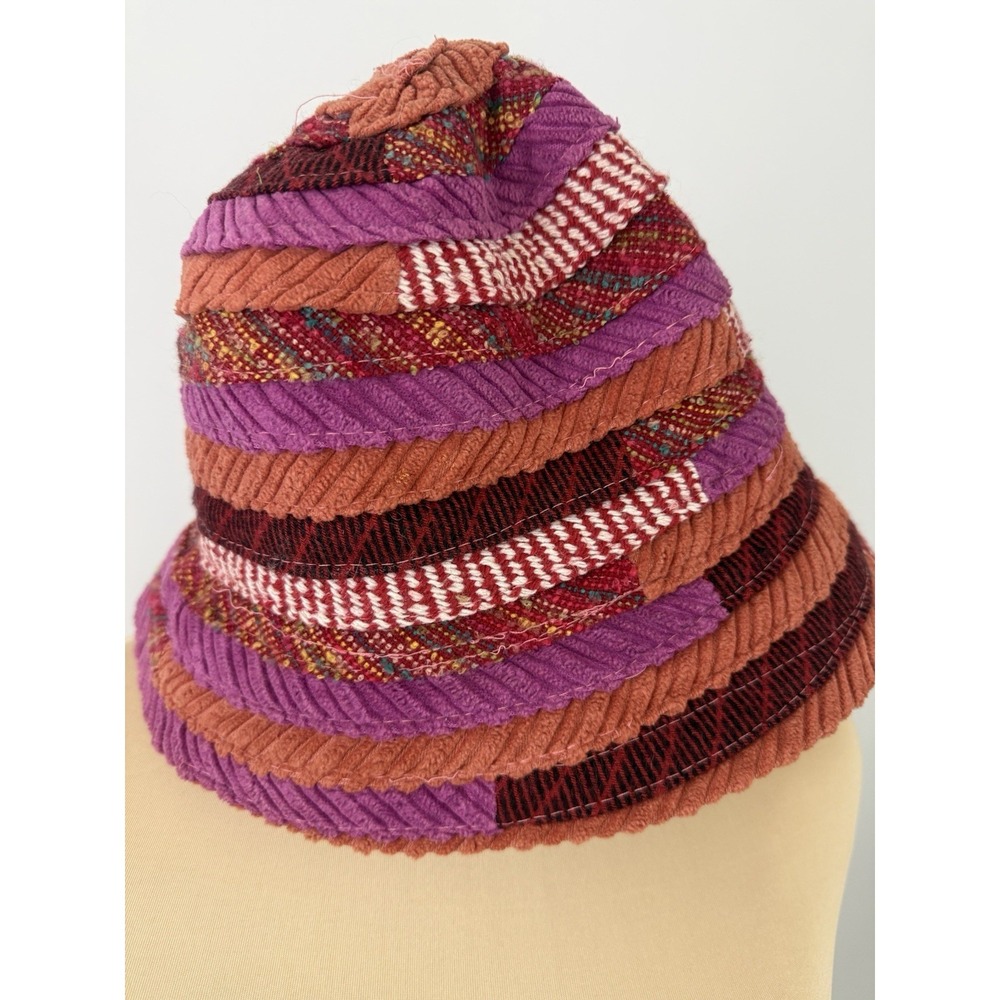 Colorful Women's Bucket Hat Tweed Corduroy Boho Artsy Funky Patchwork Striped - Picture 3 of 12